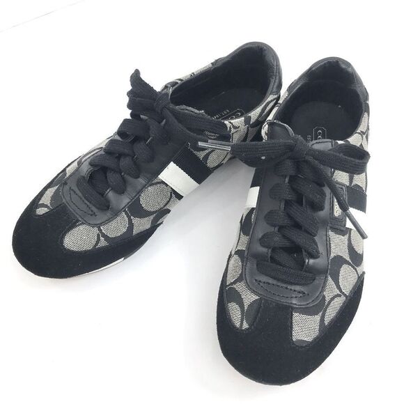 Coach JOSS Black Suede Gray Signature Monogram Canvas Lace Up Casual Sneakers - Picture 5 of 15